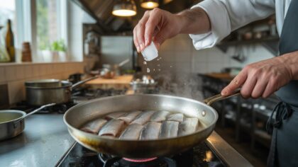 Een ijsklontje in de hete pan produceert een spectaculair resultaat op haring dat chefs geheim hielden
