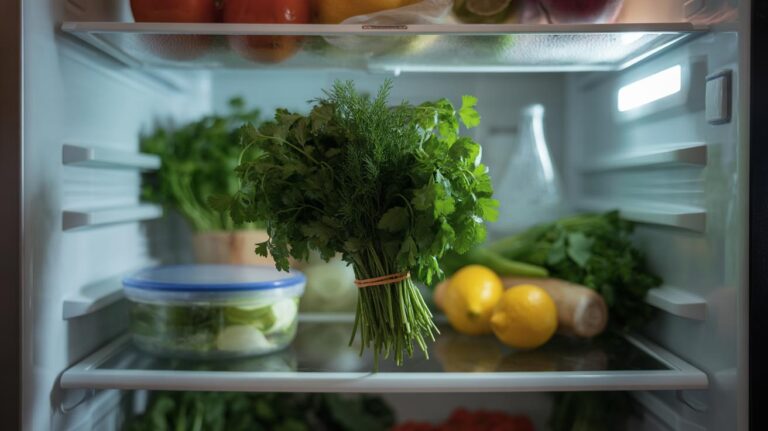 Een simpel elastiekje rond verse kruiden vermenigvuldigt hun houdbaarheid in de koelkast met vier keer de normale duur