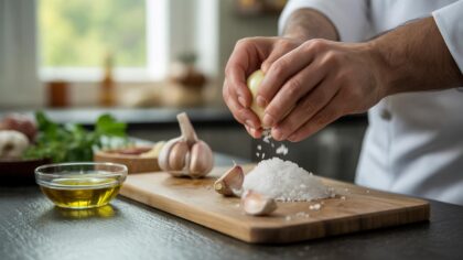Knoflook wrijven met grof zout voor het koken verdrievoudigt de antioxidanten precies volgens recent onderzoek